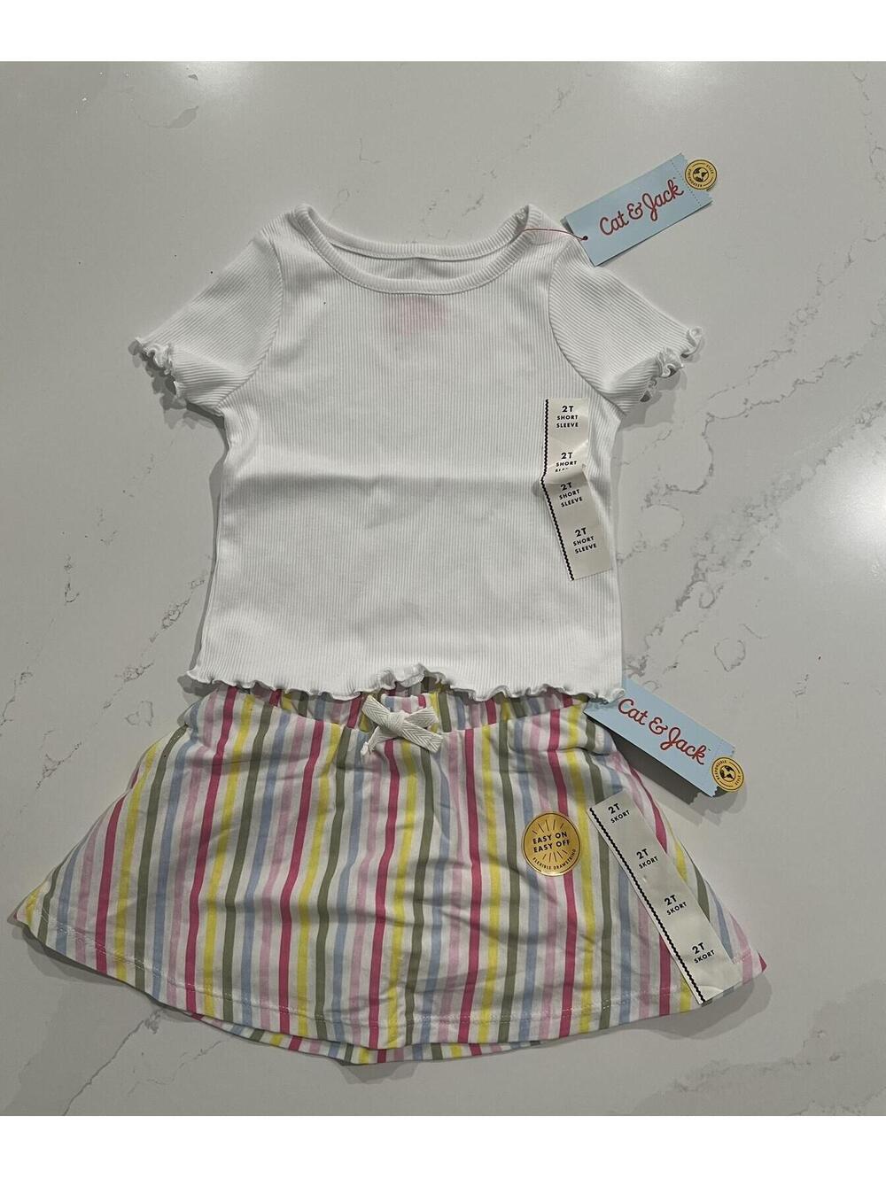 Cat & Jack 2 Piece Set, White Ruffle Top and Skorts,  2T